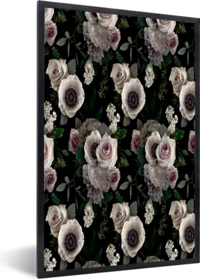 Produktbild von MuchoWow® MuchoWow® Gerahmtes Poster Blumen - Rose - Anemone 40x60 cm - Poster mit zchwarzem Bilderrahmen - Papierdruck - Wandbilder