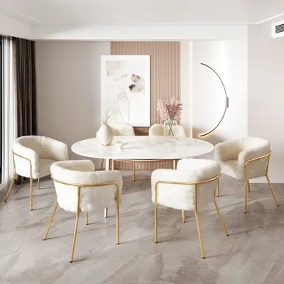 Produktbild von Flieks Esszimmerstuhl 6er Set, Küchenstuhl Polsterstuhl mit Metallbeinen, Wohnzimmerstuhl Essstuhl Schminkstuhl, Kaninchensamt, Beige