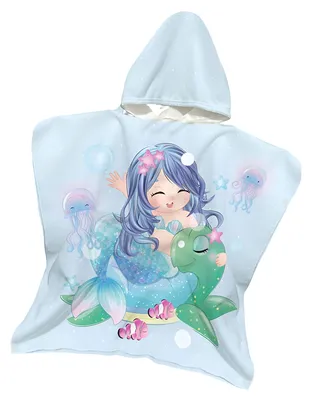 Imagen del producto de Poncho infantil de 60x120 cm - Sirena con tortuga