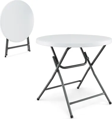 Produktbild von 81 cm Klappbarer Rundtisch, Esstisch mit dickem HDPE-Tischplatte und robustem Metallrahmen, Leichtes Design, Einfach zu transportieren, Weiß