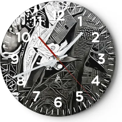 Produktbild von Wanduhr - Rund - Glasuhr - Abstraktion modern - 30x30cm - Schleichendes Uhrwerk - Lautlos - zum Aufhängen bereit - Dekoration Modern - Wanddekoration aus Glas - C4AR30x30-3478