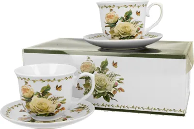 Produktbild von DUO FLORAL 2er-Set Tassen 250 ml EDITH mit Untertassen, New Bone China Porzellan
