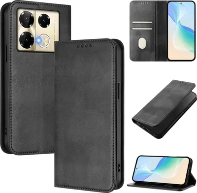 Produktbild von Handyhülle für Infinix Note 40 Pro 4G/Note 40 Pro 5G/Note 40 Pro+ 5G, Vintage Leder RFID Schutz Kartenfach Standfunktion Magnetische Klapphülle Schwarz