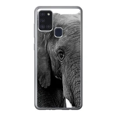 Produktbild von MuchoWow® Handyhülle Schutzhülle Hülle für Samsung Galaxy A21s Elefant - Tiere - Schwarz - Weiß - Natur Silikon Softcase Handy Hülle - Hartschale