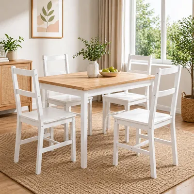 Produktbild von HOMCOM Esszimmerstuhl Set mit 4 Esszimmerstühlen aus Massivholz Küstenstil