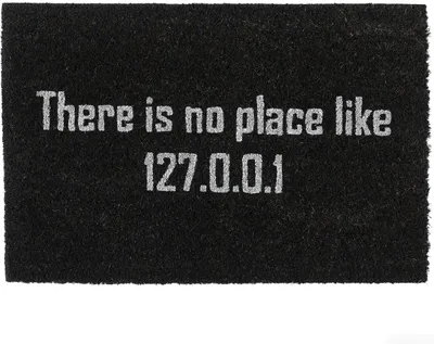 Obrázek produktu pro Relaxdays kokosová rohož „There is no place like 127.0.0.1“, rohož pro nerdy do interiéru i exteriéru, kokosová rohož 60 x 40 cm, černá