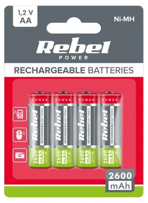 Zdjęcie produktu dla Rebel BAT2012 Akumulatory AA Ni-MH 2600 mAh 1,2 V, 4 szt.