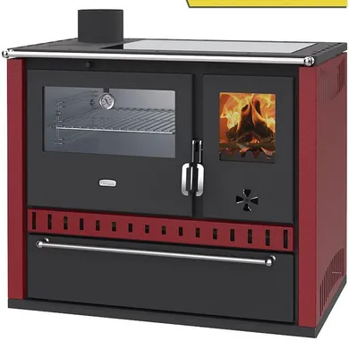 Produktbild von Prity GT FI G DR – Holzherd, Edelstahlbackofen, Glaskeramikkochfeld, Schublade, 15 kW, Bordeaux Links