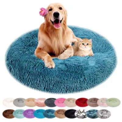 Immagine prodotto di Cuccia per cani, rotonda, in peluche, lavabile, blu scuro, 80 cm