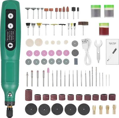 Obrázek produktu pro 173dílná sada akumulátorového rotačního nářadí s 3,7 V Li-ion akumulátorem, 5 rychlostními stupni, funkcí nabíjení přes USB a všestrannými možnostmi použití pro lehké kutilské práce, ruční práce, leštění nefritu a broušení drápů.
