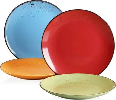 Image de vancasso Navia, Assiette à dessert en faïence, 4 pièces, Ø 20,8 cm Assiette à gâteau, Vintage (rouge, orange, bleu eau, vert herbe)