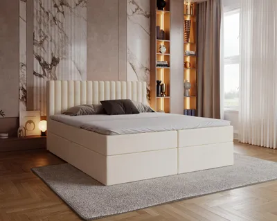 Produktbild von Boxspringbett 160x200 cm Daliro mit Bettkasten - Bonell-Matratze, Topper - Doppelbett, Samtstoff Beige