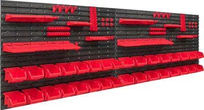 Immagine prodotto di Sistema di stoccaggio Scaffale da officina | 230 x 78 cm | 32 pezzi. Scatola | Scaffale a muro con supporti per utensili e scatole impilabili - Pannelli a muro Scaffale extra forte Scaffale forato per utensili Scaffale da magazzino Scaffale da garage
