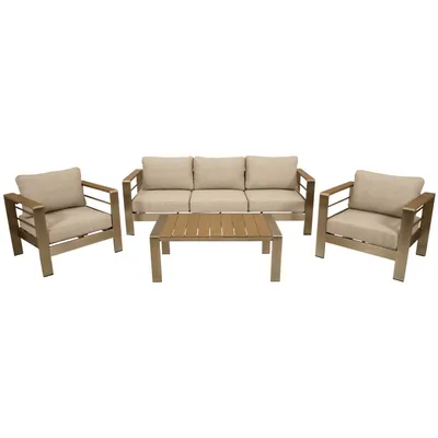 Produktbild von DEGAMO Lounge Set  CANNES Aluminium gebürstet + Kunstholz braun Polster hellgrau