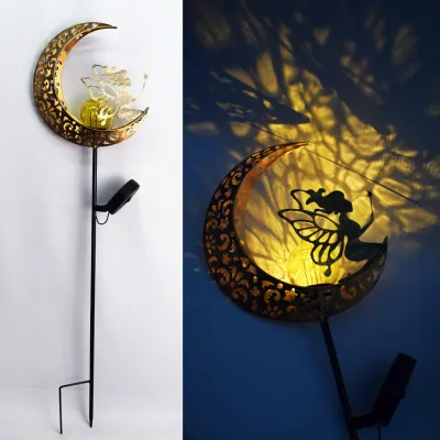 Zdjęcie produktu dla Lampy krajobrazowe Vintage Cutout Design Iron Solar Lawn Light do zewnętrznego dziedzińca Moon Fairy
