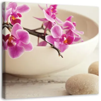 Produktbild von Leinwandbild rosa zen-orchideen im shabby-chic-stil 30x30 cm Feeby rosa wandbild bereit zum aufhängen