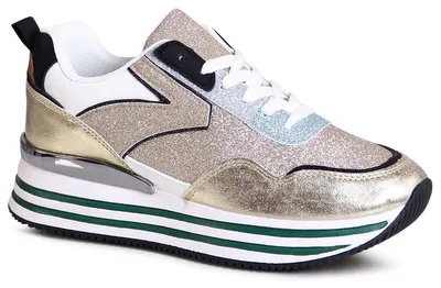 Produktbild von topschuhe24 2691 Damen Plateau Sneaker Glitzer Halbschuhe , Farbe:Gold, Größe:39 EU