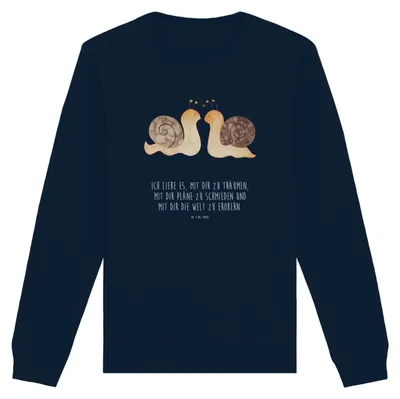 Produktbild von Mr. & Mrs. Panda Baumwoll Pullover Schnecken Liebe Größe S - French Navy - Geschenk, Zukunft, Verliebt, Gemeinsam, Sweatshirt, Pulli, Zufrieden, Freundin, glücklich, Ehe