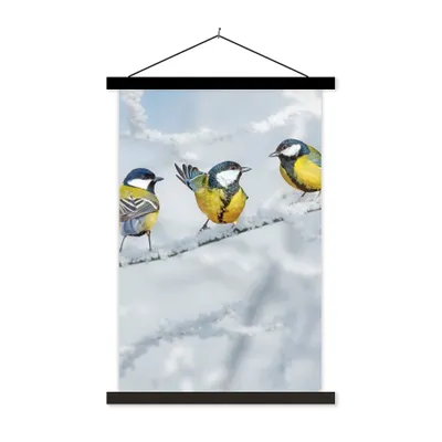 Produktbild von MuchoWow® Textilposter Vogel - Kohlmeise - Winter - Schnee - Zweige 40x60 cm mit schwarzem Rahmen - Wanddekorationen