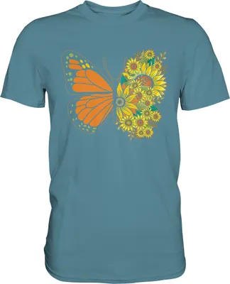Produktbild von Schmetterling Sonnenblumen T-Shirt Garten Gärtner Geschenk – Stone Blue / 3XL