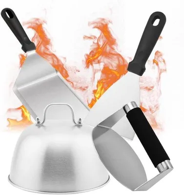 Produktbild von Famanu Hamburgerpresse aus Gusseisen mit Antihaftbeschichtung und Holzgriff - ideal für Grill und Küche