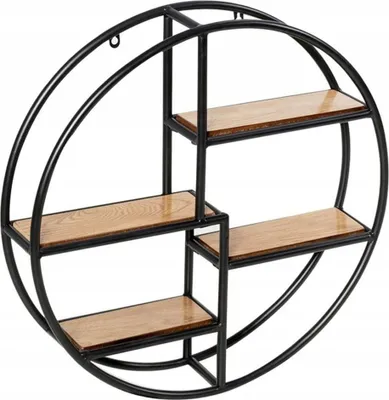 Immagine prodotto di COSTWAY scaffale da parete rotondo, scaffale sospeso con 4 ripiani, scaffale in metallo in legno, libreria circolare per camera da letto, soggiorno, cucina e ufficio 55x55x11cm