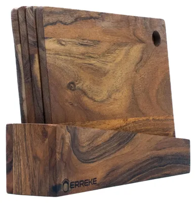 Immagine prodotto di Set di 4 taglieri in legno di acacia naturale con supporto