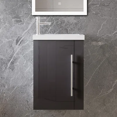 Produktbild von 45 cm Badmöbel Set Gäste WC Waschbecken mit Unterschrank Kleines Badezimmerschrank mit Soft Close Hochglanz Schwarz