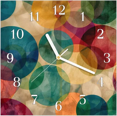 Produktbild von Wanduhr aus Glas mit Motiv Farbenfrohe Kreise- 30 x 30 cm - inkl. Aufhängesystem