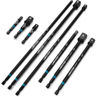Produktbild von Stecknuss Adapter Set 9-teilig 1/4" 3/8" 1/2" 3" 6" 12" Chrom-Vanadium-Stahl
