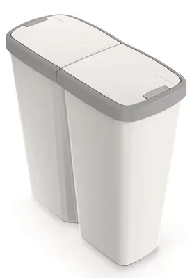 Image de Poubelle à deux compartiments - Tri sélectif pour la cuisine - Permet de trier les déchets à la maison - Deux couvercles séparés - 2 x 25 litres
