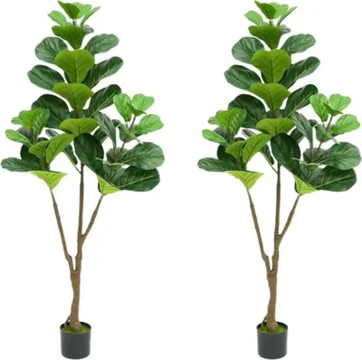 Produktbild von Geigenfeige - Kunstbaum - 150 cm - 2er-Set - Kunstpflanze im Topf - Bodenpflanze