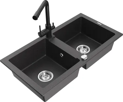 Produktbild von Mexen Mario 2-Becken-Granitspüle mit Mischbatterie Duero, Schwarz gesprenkelt - 6504-76-671600-70