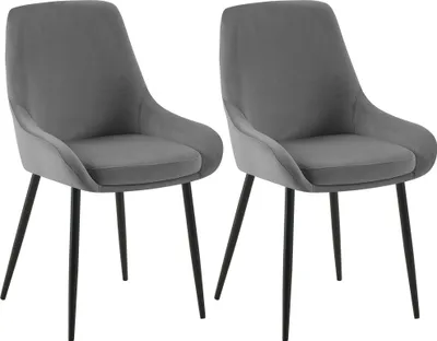 Produktbild von 2er Set Esszimmerstuhl PUNAR - Samt Dunkelgrau 50x53x86 cm Schwarz | Essstühle Esszimmerstühle Küchenstühle Wohnzimmerstühle
