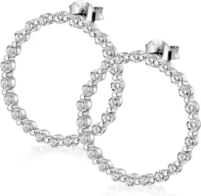 Produktbild von MATERIA Damen Ohrstecker Kreis Silber 925 - Ohrringe Stecker Ringe rund groß offen mit Zirkonia in Etui SO-409
