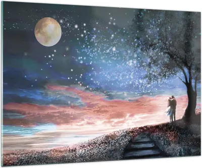 Produktbild von Bilder auf glas - Einteilig - Himmel Mond Liebhaber - 100x70cm - Glasbilder - Wandbilder - Bilder - zum Aufhängen bereit - Wanddekoration aus Glas - Glas Bilder - Wandbild auf Glas - GAA100x70-4800