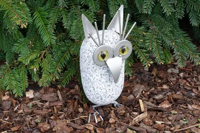 Produktbild von Steinfigur Eule Granitstein Edelstahl VA Glasnuggets Garten Dekofigur