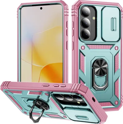 Produktbild von Hülle für Samsung Galaxy S26, Schiebe Kamera Schutz Stoßfest Schutzhülle mit Ringhalterung Ständer Kartenhalter Türkis