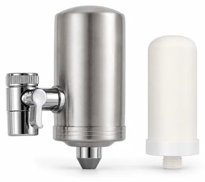 Produktbild von Wasserhahn Wasserfilter Edelstahl 304, Leitungswasserfilter mit Keramikfilter, 2 L/min Filtersystem für sauberes Trinkwasser Küche