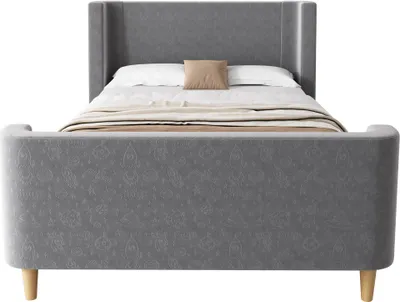 Produktbild von Kinderbett 90 x 200 cm (ohne Matratze) Polsterbett GrauMetall + Samt + Massivholz Jugendbetten Gaestebetten Einzelbett Schlittenbett kosmischem