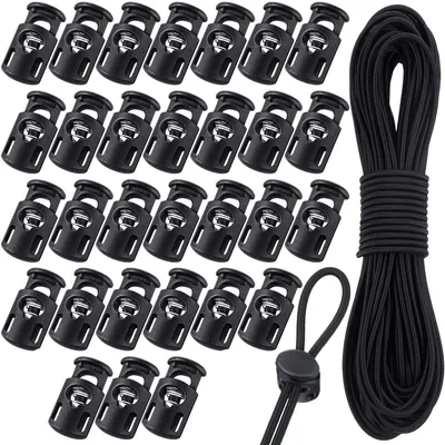 Kordelset mit 30 Stoppern und 10 m elastischem Seil, schwarz