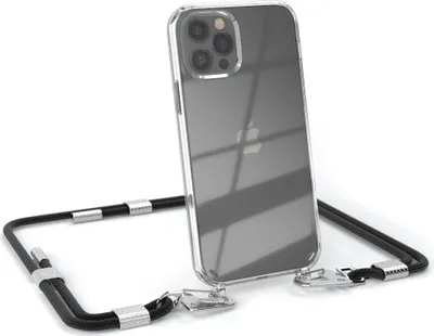 Produktbild von EAZY CASE Handykette für Apple iPhone 12 / 12 Pro, Transparente Silikonhülle mit Band, Clear Case, abnehmbar in  Schwarz