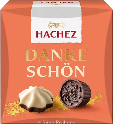 A box of Hachez chocolates with the brand name and product description visible.