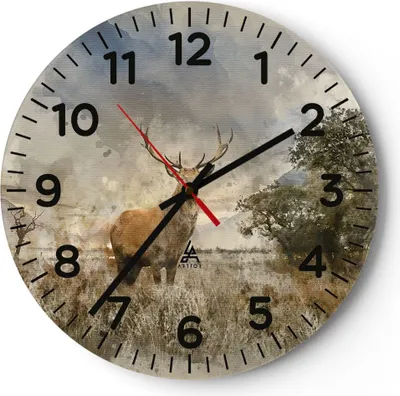 Produktbild von Wanduhr - Rund - Glasuhr - rotwild natur - 30x30cm - Schleichendes Uhrwerk - Lautlos - zum Aufhängen bereit - Dekoration Modern - Wanddekoration aus Glas - C4AR30x30-3465