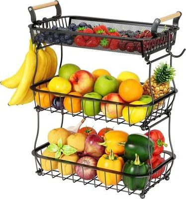 Produktbild von Famanu Obstkorb mit 3 Ebenen - ideal zur Aufbewahrung von Obst und Gemüse