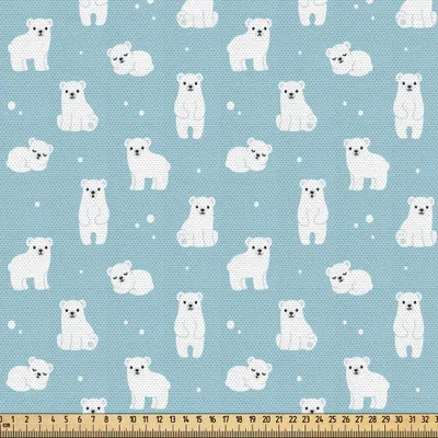 Produktbild von ABAKUHAUS Bär Gewebe als Meterware, Karikatur-Art-netter Eisbär Cubs auf See spornte Hintergrund-arktische wild lebende Tiere an, 10 M (148 x 1000 cm), Hellblau Weiß Schwarz