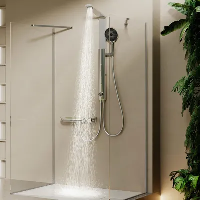 Produktbild von HOROW Regendusche Set mit Thermostatarmatur, Chrom Duschset Duschsystem mit 4 Massage-Modi, Klappbares Duschset, Höhenverstellbar, für Badewannen