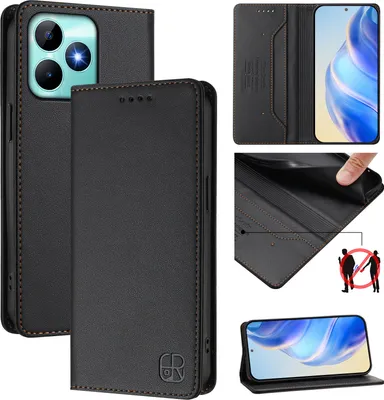 Produktbild von Lederhülle für Realme Note 50/Realme C51/Realme C53/Realme C51s Hülle Flip Brieftasche Kartenfächern Ständer Schutzhülle Schwarz