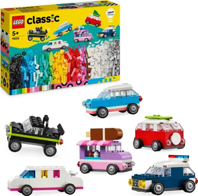 Produktbild von LEGO Classic Kreative Fahrzeuge, Bausteine-Set für bunte Modellautos inkl. LKW, Polizeiauto und Baufahrzeuge, Baubare Spielzeug-Autos für Kinder, Geschenk für Jungs und Mädchen ab 5 Jahren 11036