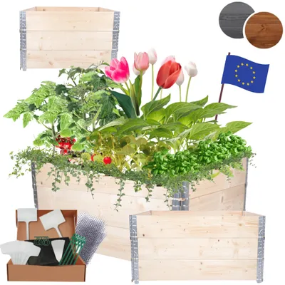 Produktbild von MODO24 Hochbeet Holz, Pflanzrahmen, Kräuterbeet, Gemüsebeet, Massivholz Kiefer, Garten, 60x120x100 cm, Natur Imprägniert, ZP10